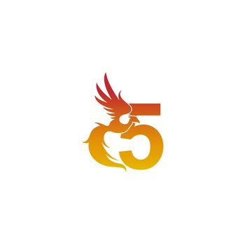 Number 5 icon with phoenix logo design template