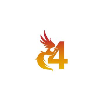 Number 4 icon with phoenix logo design template