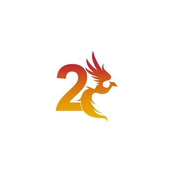 Number 2 icon with phoenix logo design template