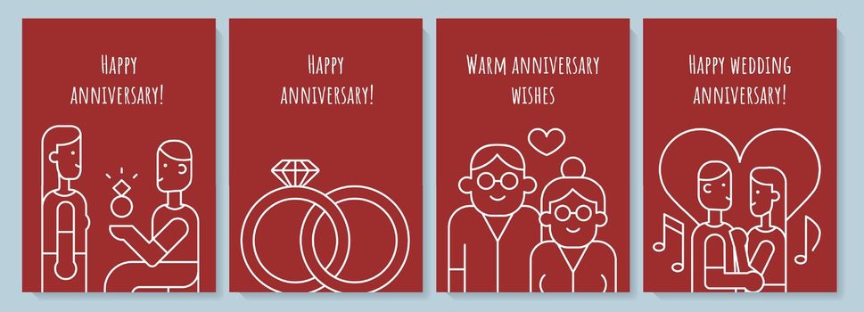 Anniversary postcard with linear glyph icon set