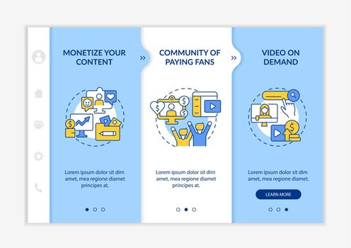 How to earn money from subscription blue and white onboarding template