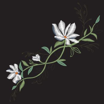Magnolia embroidery , vector, illustration