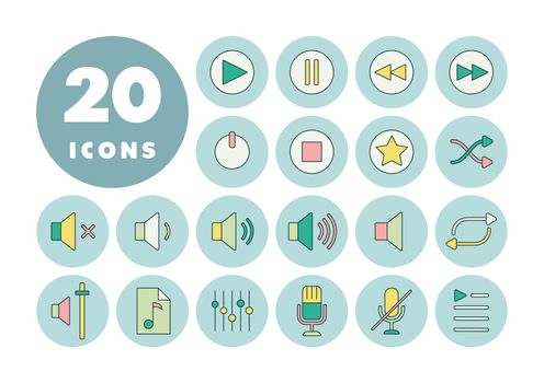 Multimedia user interface flat vector icons set