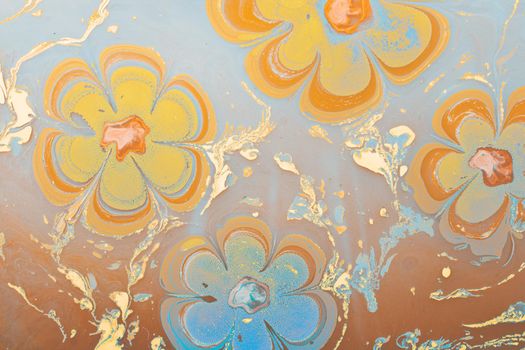 Ebru marbling Art with flower patterns. Abstract colored background 