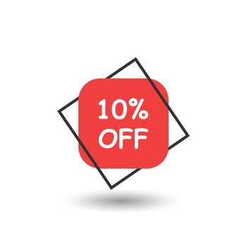 10% off sale label icon in flat style. Discount banner with clock vector illustration on isolated background. Promo sign business concept.