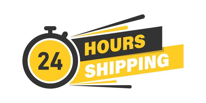 Shipping 24 hours icon in flat style. Delivery countdown vector illustration on isolated background. Quick service time sign business concept.