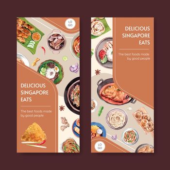 Flyer template with Singapore cuisine concept,watercolor style