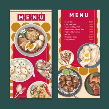 Flyer template with Hong Kong food concept,watercolor style