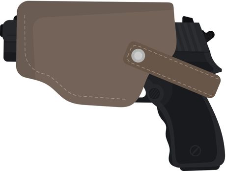Pistol in a holster isolated on a white background. Vector.