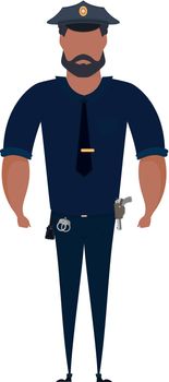 Police officer in uniform standing in front view. Profession people concept. Job at police station.