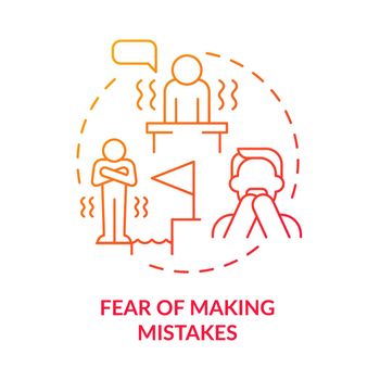 Fear of making mistakes red gradient concept icon