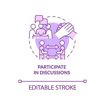 Participate in discussions purple concept icon