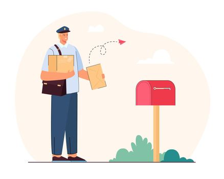 Postman delivering letters and parcels