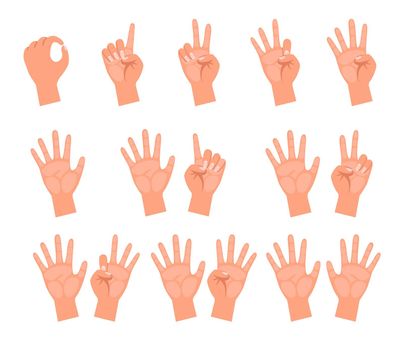 Hands of people counting vector illustrations set
