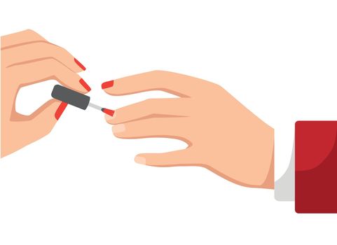 Female hand painting nails or applying nail polish, vector illustration
