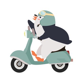 Cute penguin on motorcycle vector