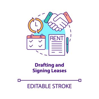 Drafting and signing leases concept icon