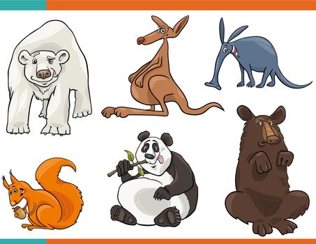 funny cartoon wild animals characters set