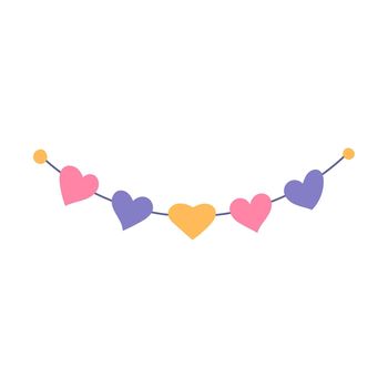 Garland of hearts for Valentines Day, vector flat illustration