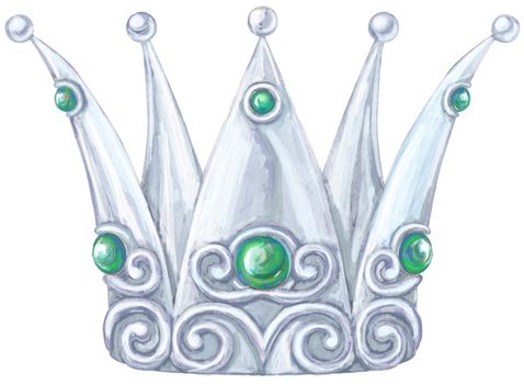 Watercolor silver crown Princess with precious stones