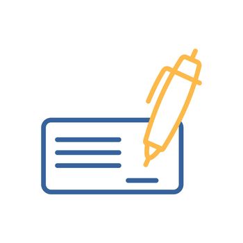 Blank bank check with pen and signature icon