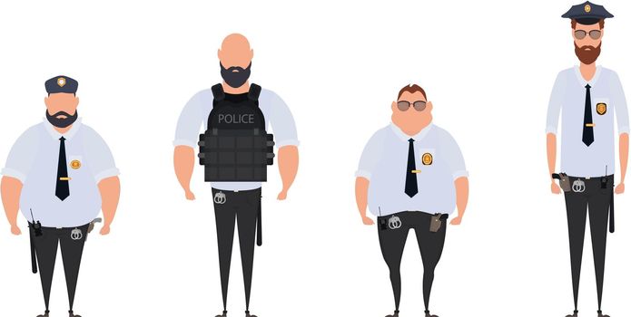 Police officer in a standing pose. Policemen set isolated on white background. Vector illustration