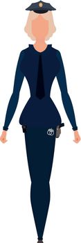 Lady police officer in blue uniform. Isolated. Vector illustration
