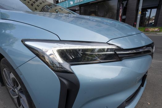 Front lighting, day lights of Electric vehicle Buick VeLite 6 on streets of Kyiv, near EV charging station. General Motors family next generation electric car based on Chevrolet Bolt technology . 17th of june 2021 Kyiv, Ukraine,