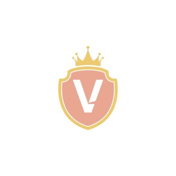 Letter V with shield icon logo design illustration