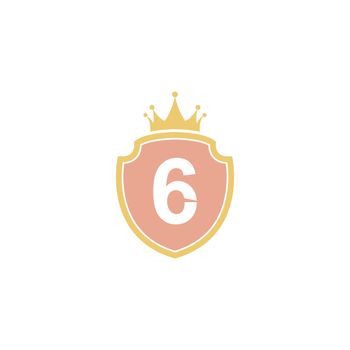 Number 6 with shield icon logo design illustration