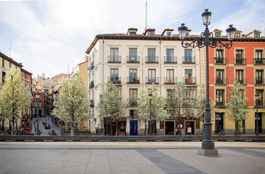 Old street in Madrid, Spain. Architecture and landmarks of Madrid.Spring on the streets of Madrid