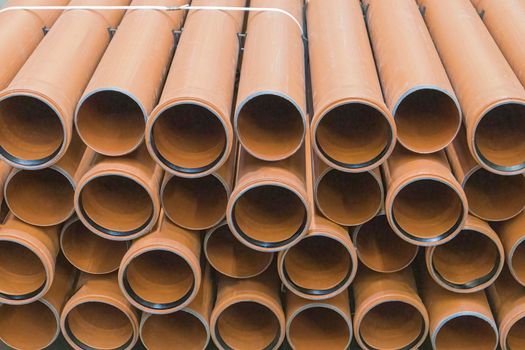 water sewer pipes close-up on store shelves