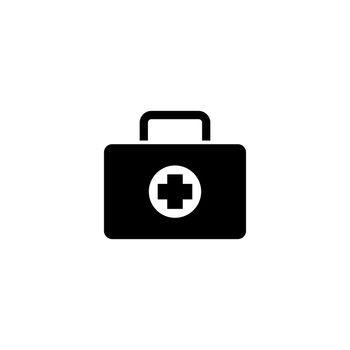 Medical Suitcase, Bag of First Aid Supplies. Flat Vector Icon illustration. Simple black symbol on white background. Medical Suitcase, First Aid Kit sign design template for web and mobile UI element.