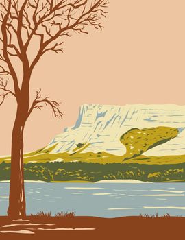 Hawk Springs State Recreation Area with the Bluffs Bear Mountain Area in Goshen County Wyoming WPA Poster Art