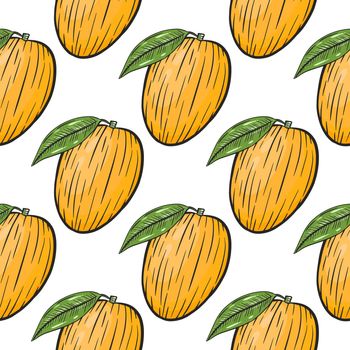 Mango juicy colorful fruit seamless pattern vector illustration