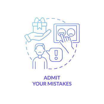 Admit your mistakes blue gradient concept icon