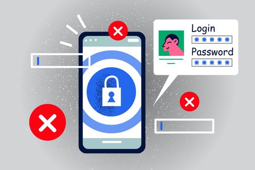 Smartphone log in and password on screen