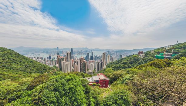 Big panorama of Hong Kong skyline. View from Victoria Peak