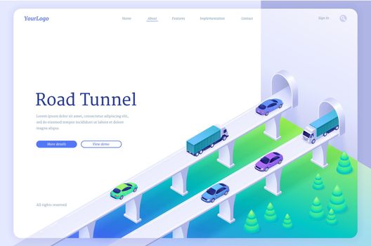 Road tunnel banner with car traffic on highway