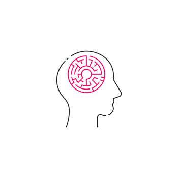 Logic games concept, creative thinking, head maze line icon, mind labyrinth, mental work, strategic thinking, psychology vector logo.