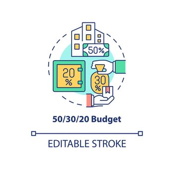 Fifty thirty twenty rule budget concept icon