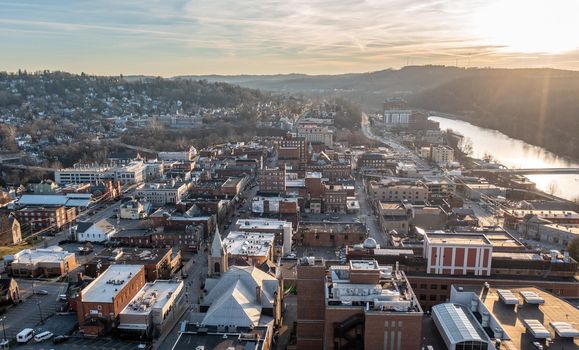 Late afternoon overview of downtown Morgantown in West Virginia