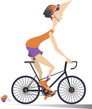 Cartoon man rides a bike llustration