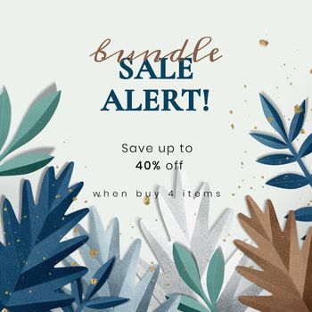 Paper craft leaf template vector in winter tone for social media ad