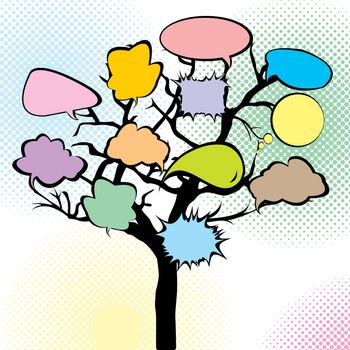 Abstract tree with colored speech bubbles