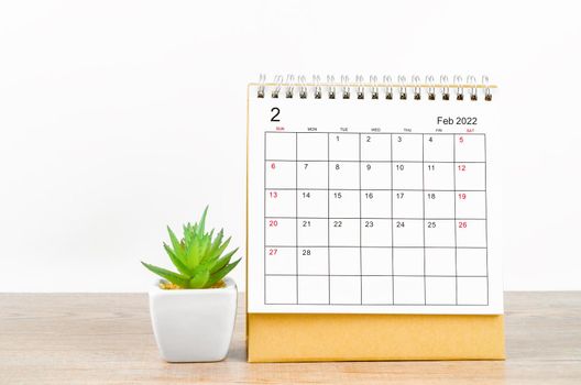 February 2022 desk calendar with plant pot 
