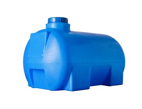 Blue plastic water tank isolated on white