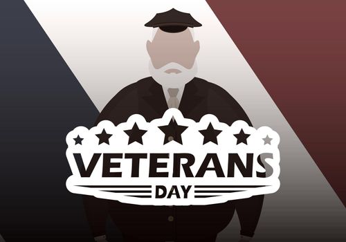 Veterans day banner with the wished military. Vector, cartoon style