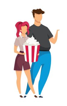 Couple at movie date semi flat color vector characters