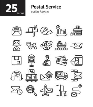 Postal Service outline icon set.